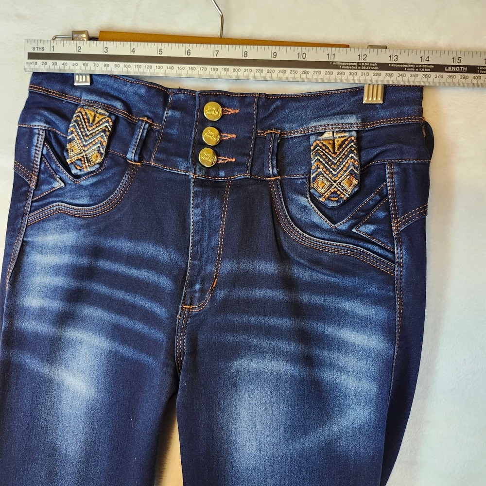 Bon Bonup Womens High Waisted Embroidered Dark Wash Skinny Jeans Blue Size 28 - Picture 4 of 14